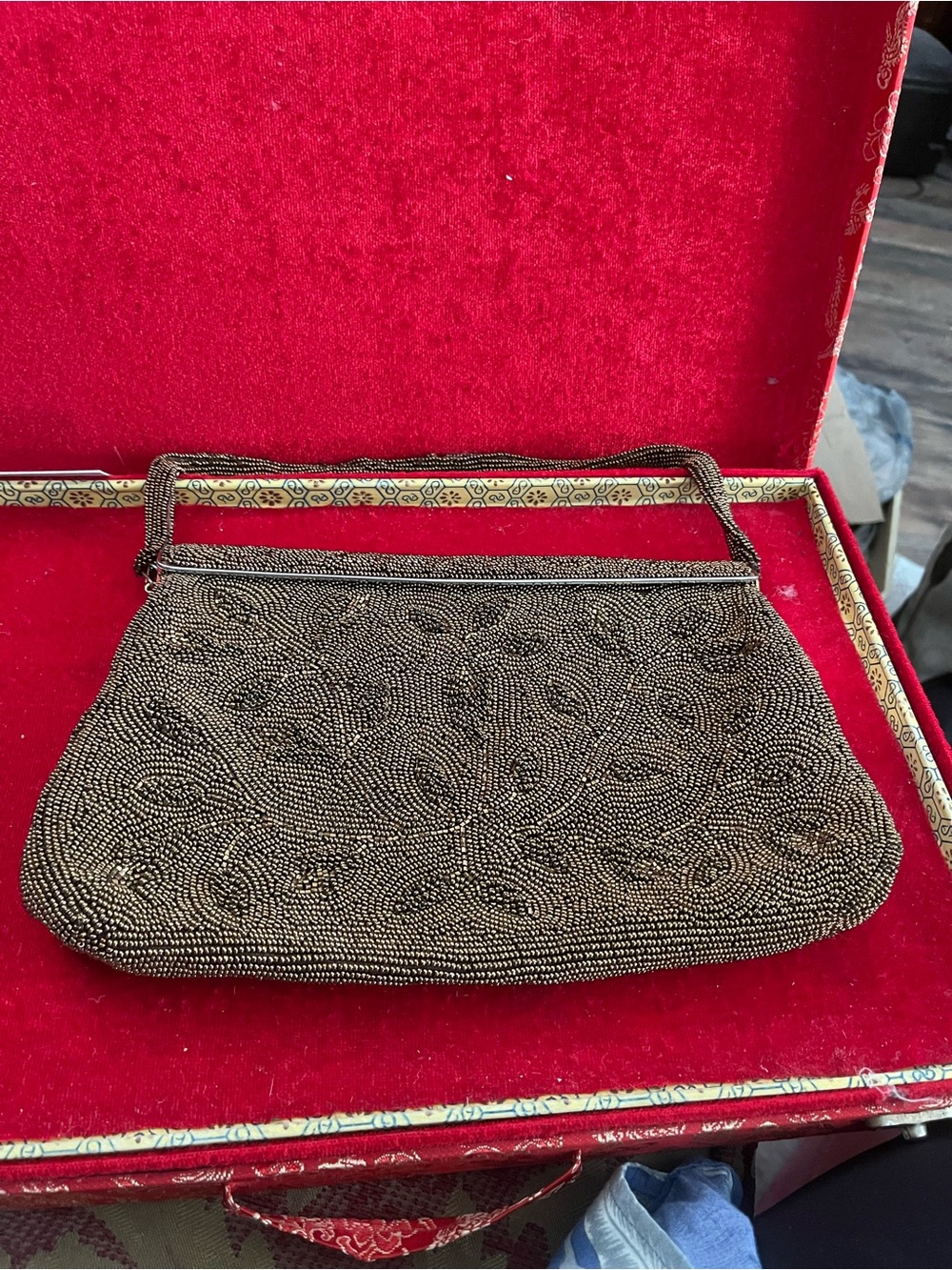 Beaded Evening Clutch in Bronze-Toned Metallic vintage